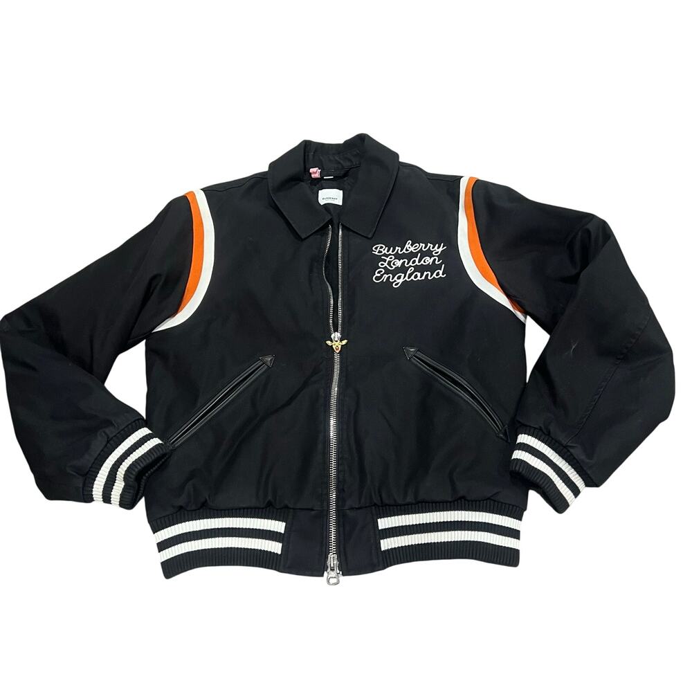Buberry London Bomber Varsity Jacket Black and Orange Medium